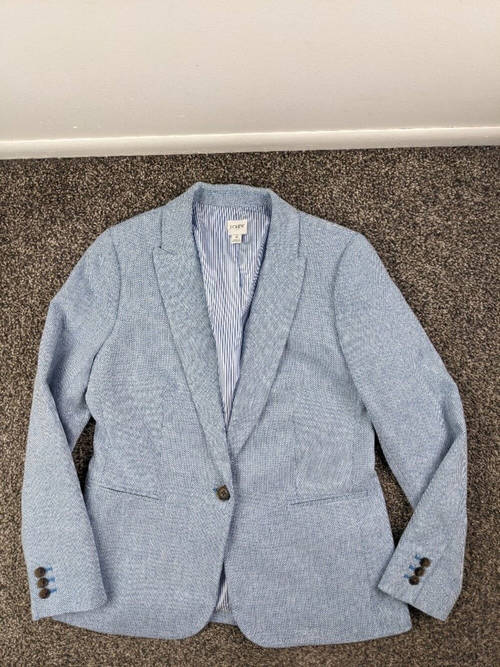 NWOT 2024 J Crew Blazer Jacket Linen Herringbone One Button Blue Sz 8